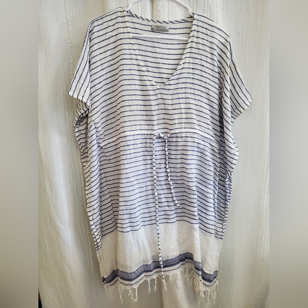 Cost Plus World Market Navy and White Striped Top